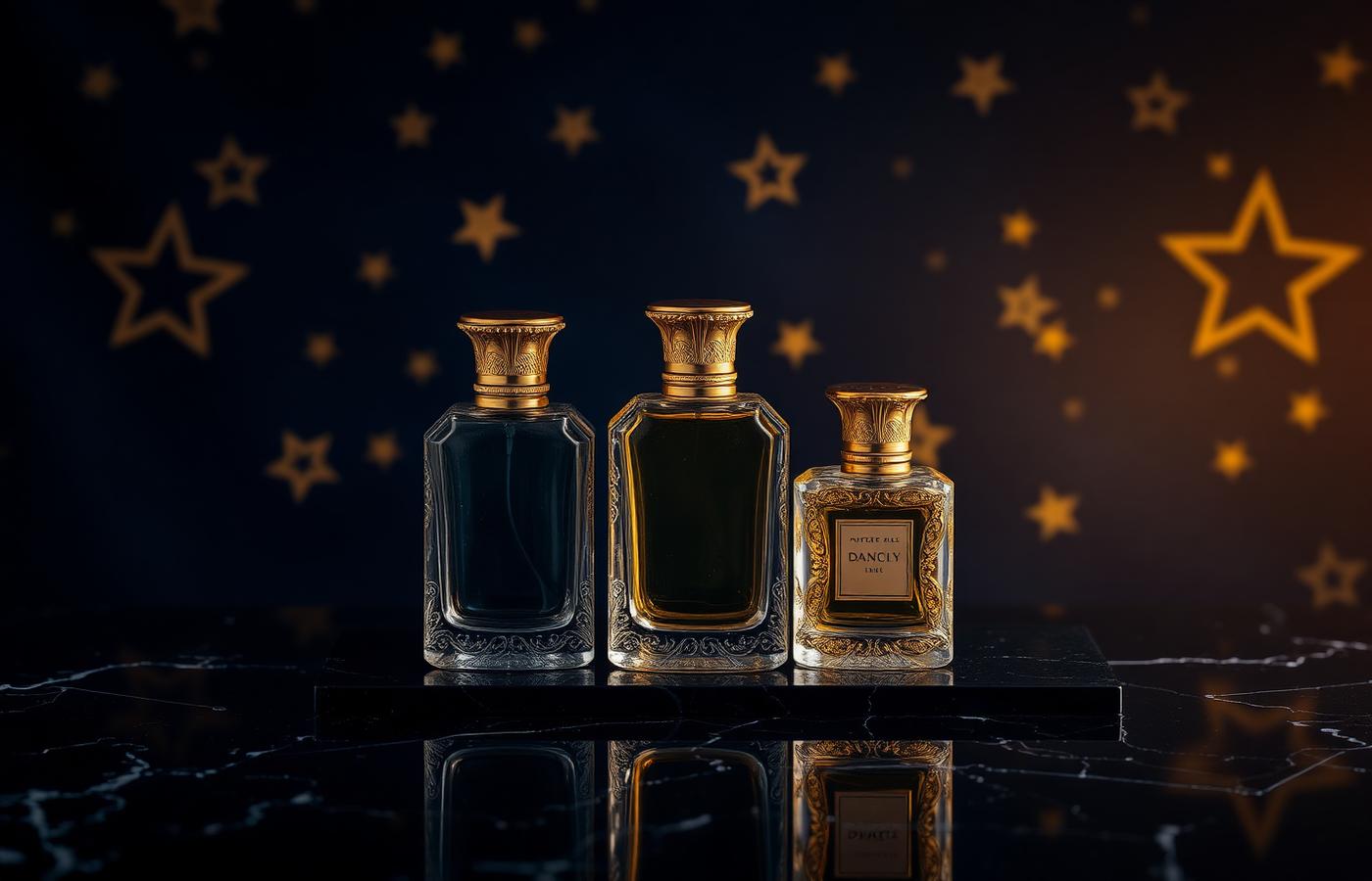 Trio of luxury astrological perfume bottles